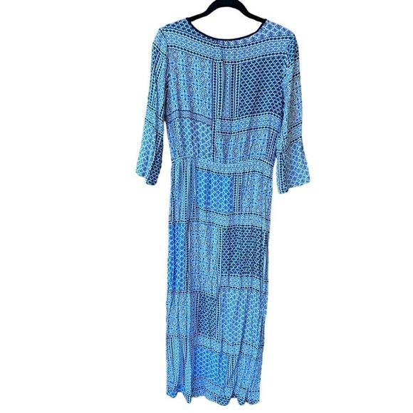 Fleur Bleue Bohemian Style Floral Print Maxi Dress With Tassel Tie & 3/4 Sleeves - Picture 2 of 7